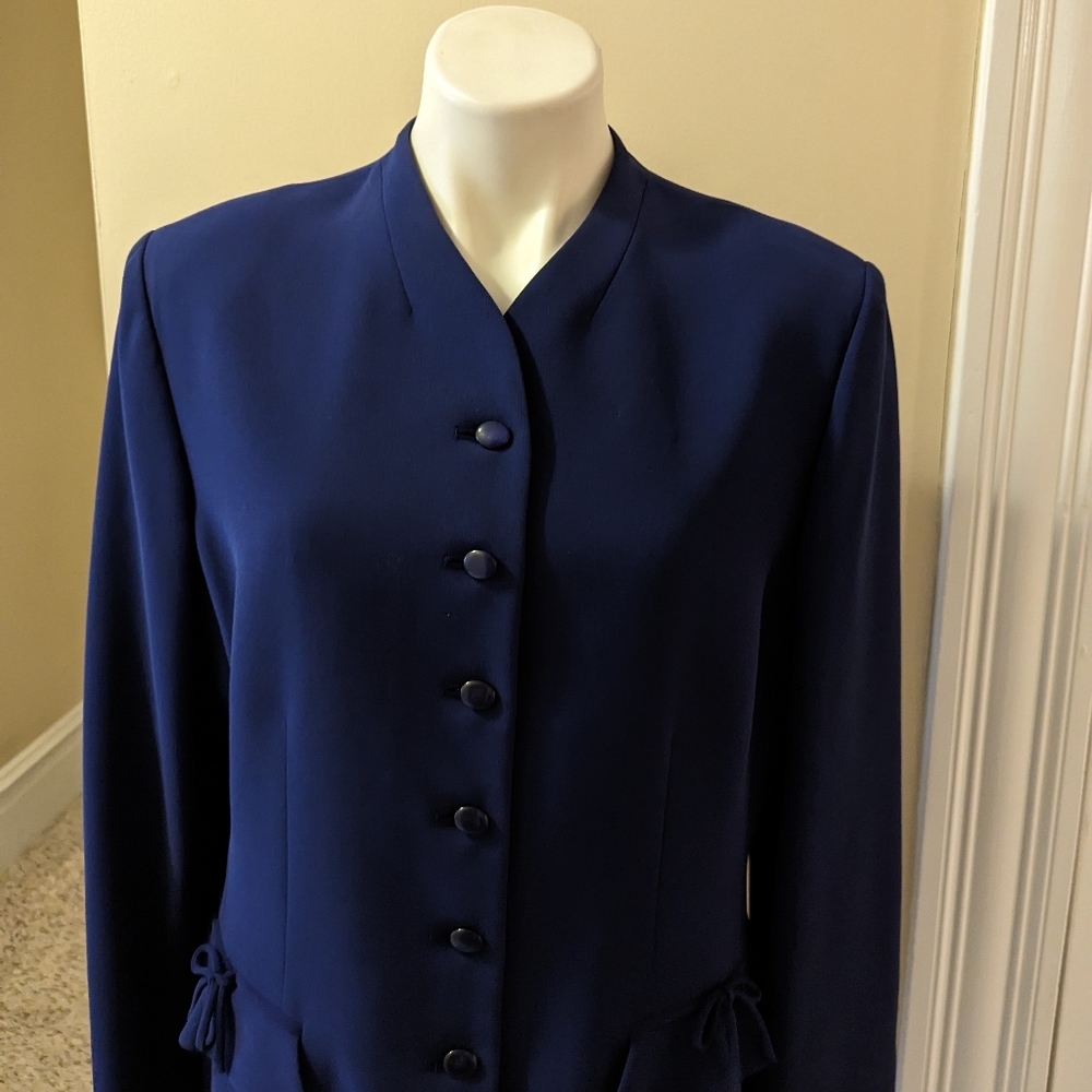 Vintage Albert Nipon Navy Blue Blazer With Bows O… - image 4